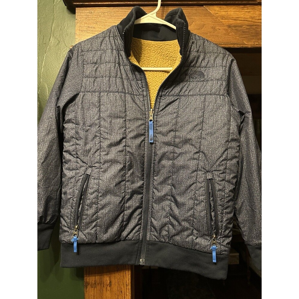 The North Face Boys Size 10/12 Reversible Fleece Jacket Gray Tan Black